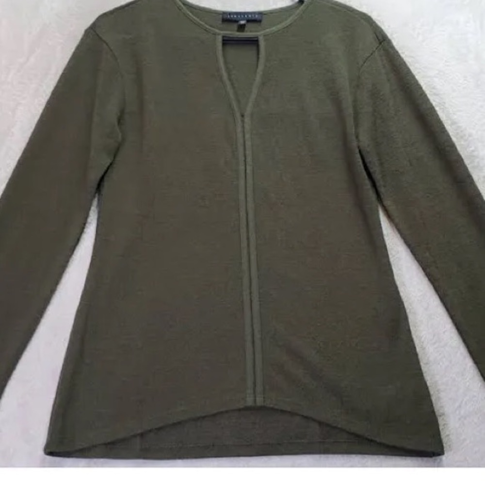 Sanctuary Blouse Top Womens Size M Green Rayon Long Sleeve Round Neck Keyhole